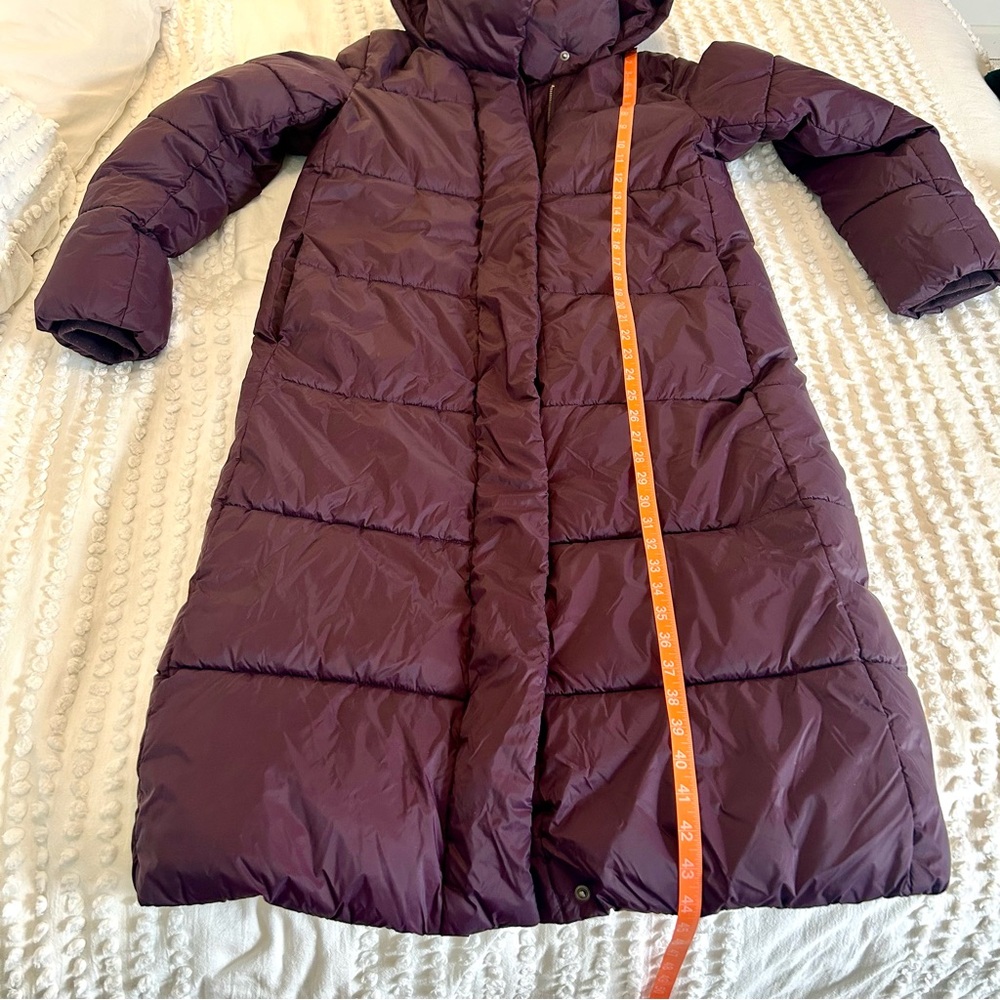 Banana Republic Dark Purple Long Hooded Oversized Puffer Jacket Sz Small Tall - Picture 8 of 10